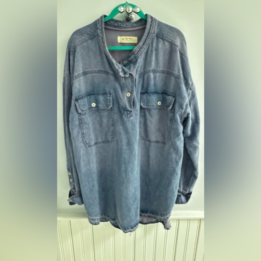 Free People Denim Blue Button-Up Top
